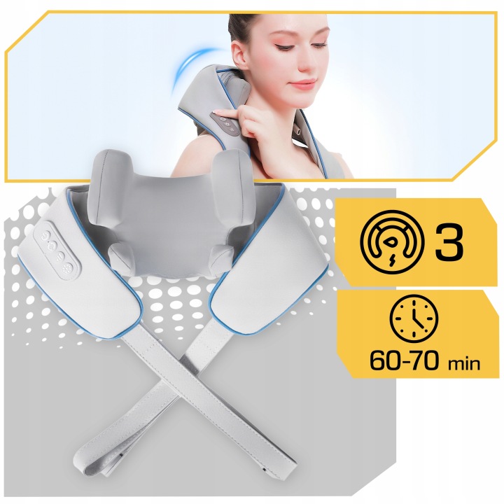 MASAŻER SHIATSU DO SZYI KARKU PLECÓW CIAŁA PODGRZEWANY PAS MASUJĄCY PRO + Kolor szary